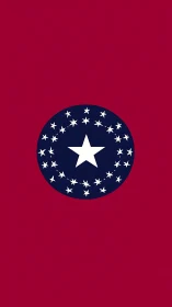 Minimalist red banner with navy circular constellation emblem