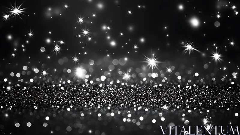 Midnight stardust horizon in shimmering silver bokeh dream.