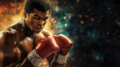 Boxer Portrait with Dynamic Golden Light Effects.