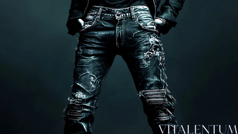 Edgy distressed denim captures bold urban street style.