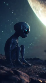 Solitary extraterrestrial observes a distant illuminated planet