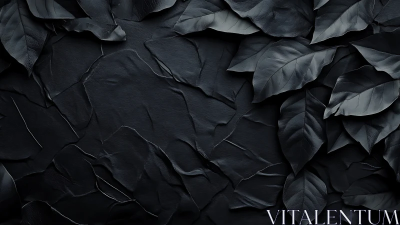 Dark overlapping leaves form a textured monochrome surface