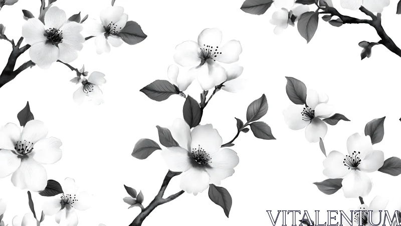 Monochrome Blossoms Dance Across Stark Canvas