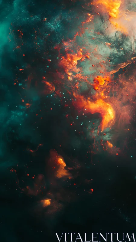 Cosmic Nebula Explosion Unfolds in Fiery Orange and Turquoise