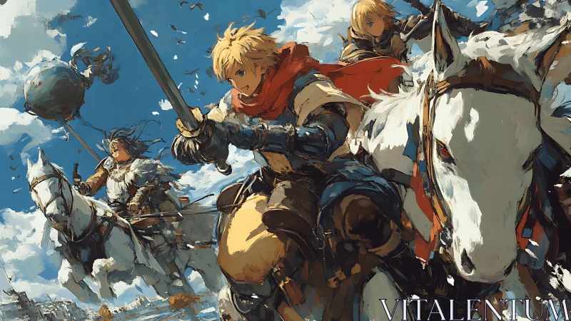 Dynamic digital cavalry charge in painterly fantasy style.