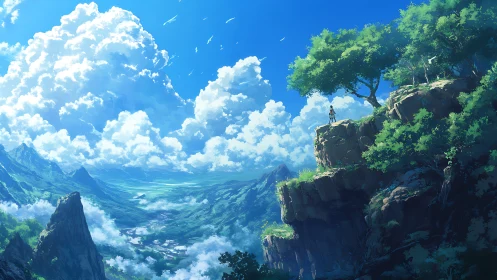 Vast mountain valley vista under towering summer clouds.