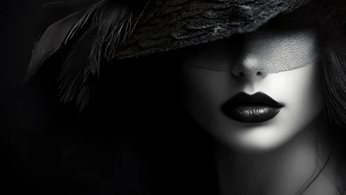 Veiled monochrome portrait isolates dark lips in shadow