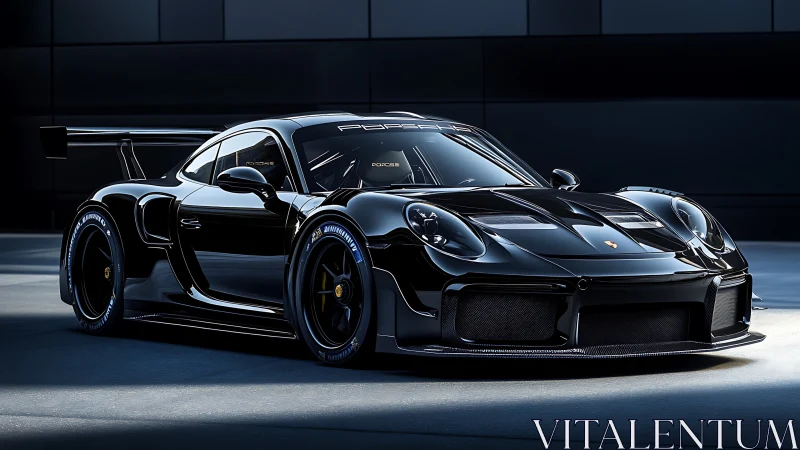 Black track-spec supercar with carbon aero in studio light.