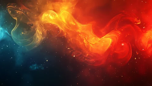 Fiery cosmic waves dance gently across a deep starry void