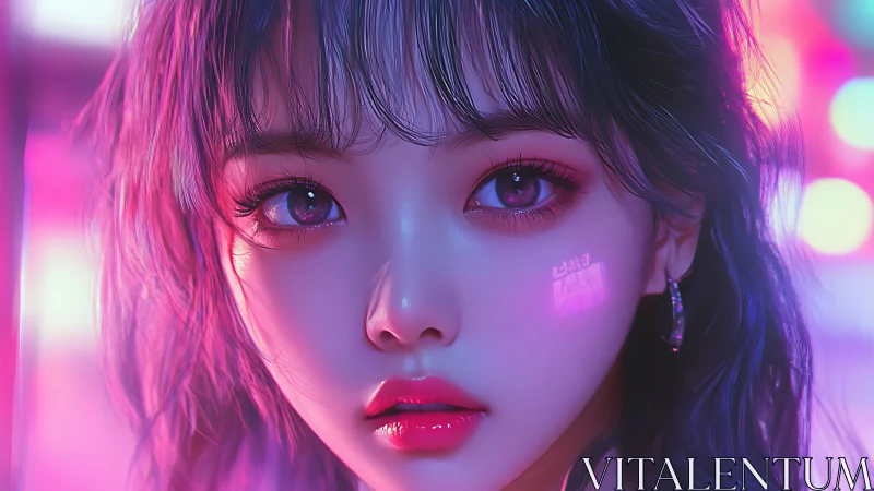 Neon-lit cyber portrait renders hyperreal anime-inspired beauty