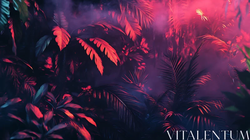 Velvet neon jungle glowing softly in dreamlike twilight.