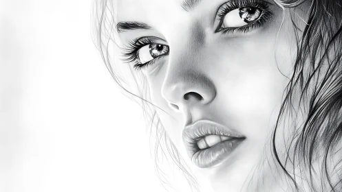 Glistening eyes and parted lips capture quiet, luminous longing