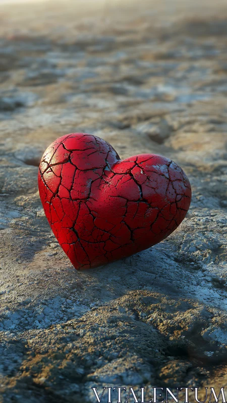 Cracked Crimson Heart on Weathered Rock Surface