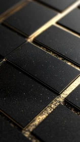 Rectangular black tiles intersect with narrow gold seams