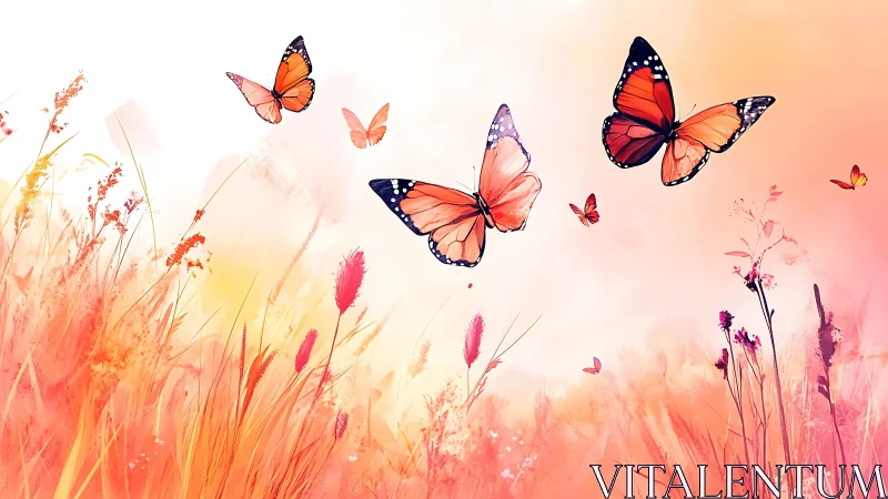 Monarch daydream parade over a watercolor wildflower glow.