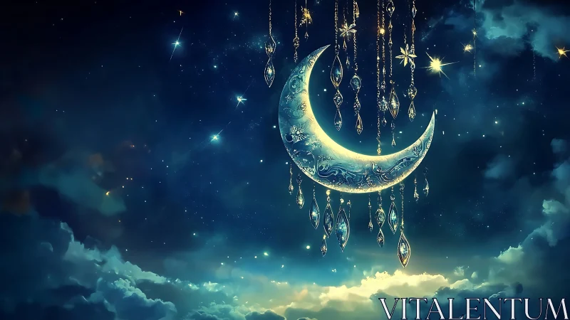 Moonlit chandelier of dreams over whispering cloud ocean.