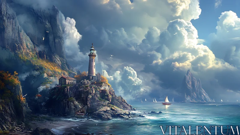 Coastal Lighthouse Structure on Rocky Promontory.