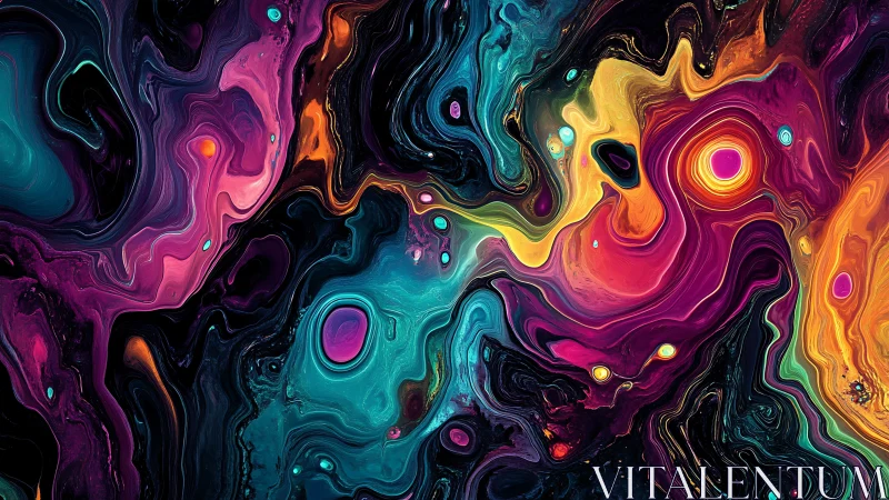 Digital painting cosmos: neon fluid vortices and orbital gradients.