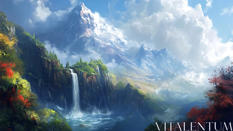 Sunlit mountain waterfall invites quiet daydreams of escape