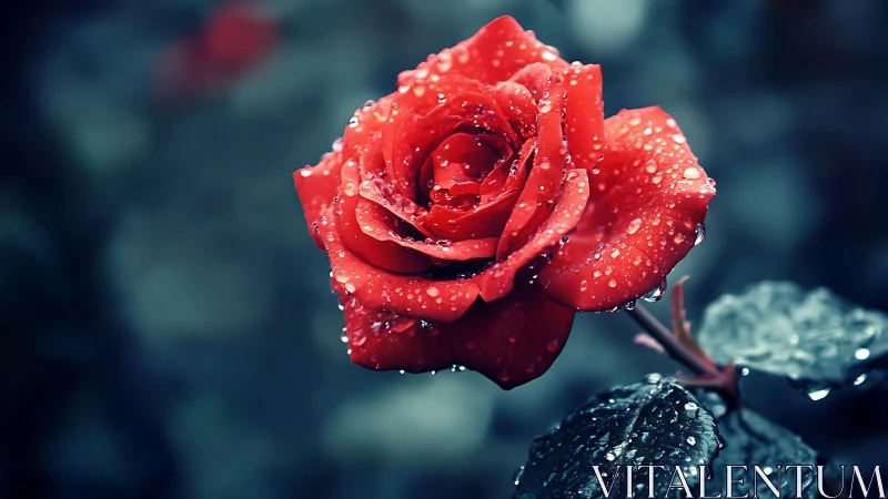 Red Rose Kissed by Rain: Nature's Delicate Beauty.