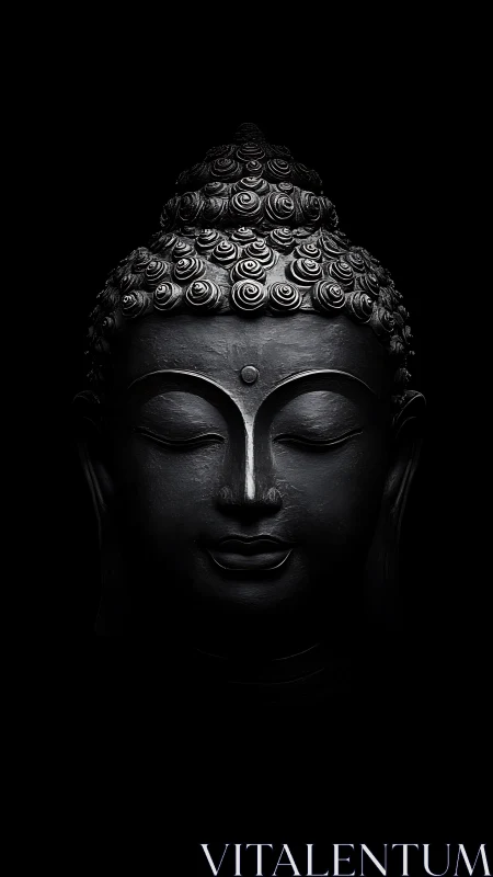 Midnight Buddha visage carved from quiet and shadowed light.