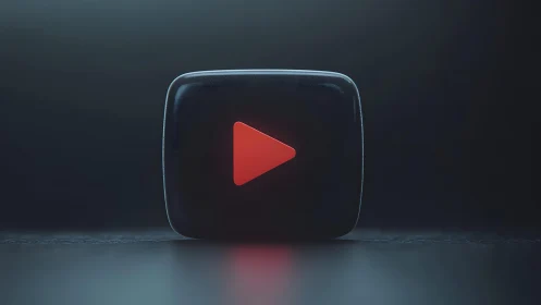 3D YouTube Play Button Icon on Dark Background, Modern Style.