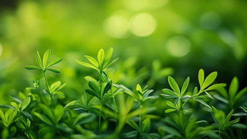 Close-up view of young green leaves in soft focus field.