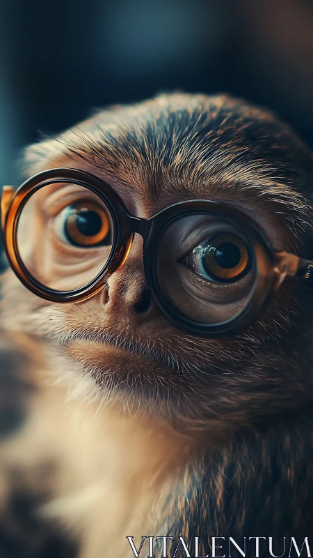 High-detail primate portrait with oversized circular glasses and bokeh