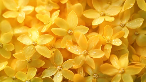 Yellow flowers with water droplets in close-up detail.