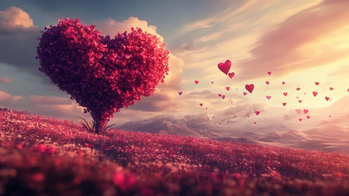 Heart-Shaped Tree of Love Blooms in Dreamy Landscape
