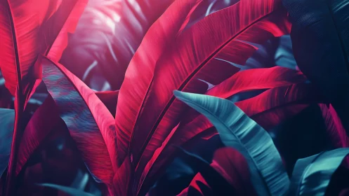 Neon banana leaves glow in dreamy, cinematic jungle light.