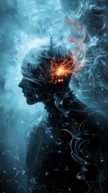 Human silhouette with blazing neural cosmos within mind