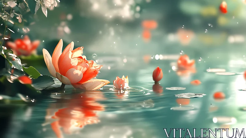 Hydrodynamic lotus bloom rendered in luminous bokeh lightfield.