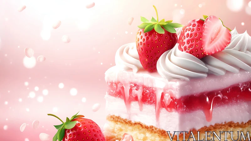 Strawberry Shortcake with Whipped Cream - Soft Pink Pastry.