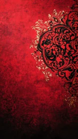 Ornate Black Filigree Pattern on Red Grunge Background