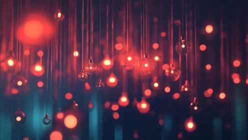 Hanging Glass Bulbs with Red Glowing Lights in Modern Art Style.