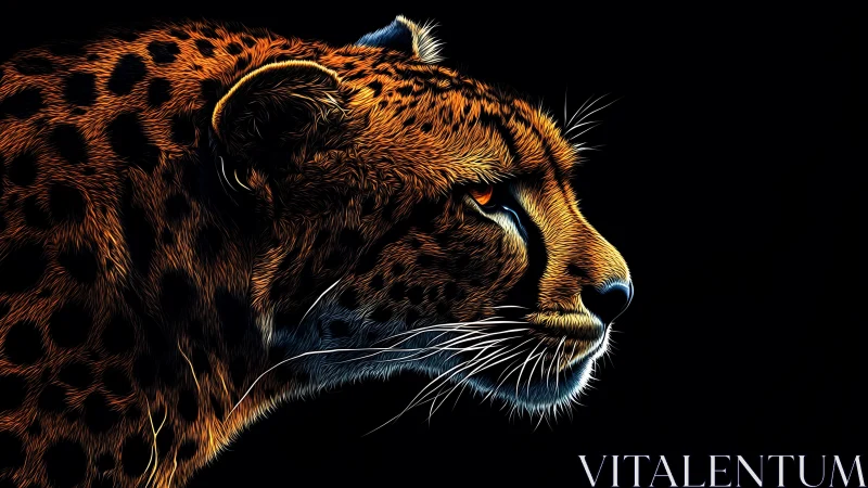 Luminescent Feline Profile: Neon-Rendered Cheetah Against Obsidian Ground.