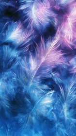 Soft blue and pink feathers in abstract light pattern.