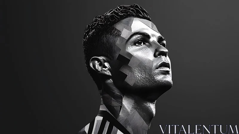 Monochrome geometric male portrait uses faceted shading forms