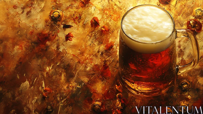 Glass beer mug on textured amber background surface.