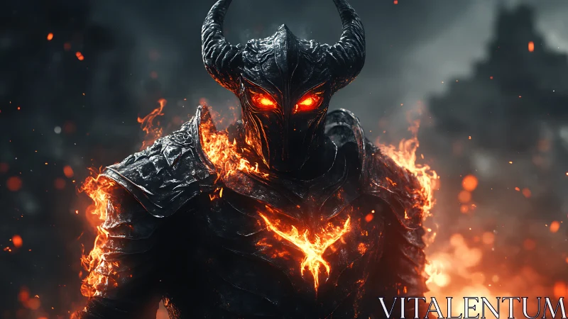 Hellfire armored demon rises from molten ashes in fury