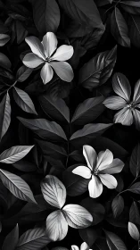 Monochromatic Floral Contrast: Five-Petaled Blooms Within Dense Foliage.
