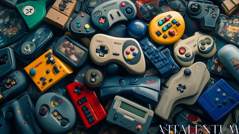 Retro gamepad galaxy spills bright plastic nostalgia storm.