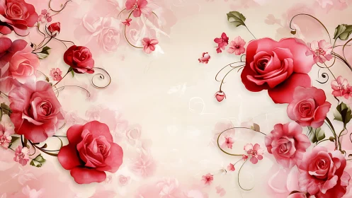 Rose Floral Border Composition with Romantic Pink Palette.