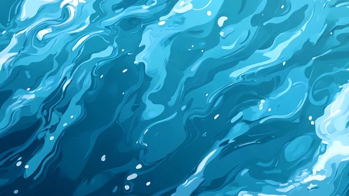 Stylized turquoise water surface shows flowing abstract waves