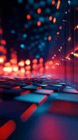 Parametric neon data tunnel with defocused bokeh light trails