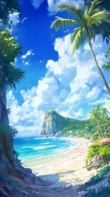 Tropical Paradise Beach with Dramatic Cliff Overlooking Turquoise Waters.