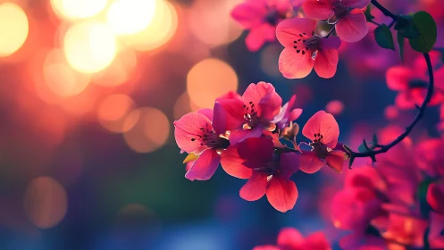 Glowing Pink Blossoms Dancing in Twilight.