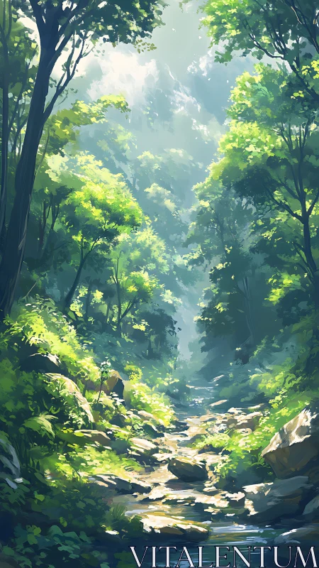 Forest Stream Canyon with Luminous Canopy