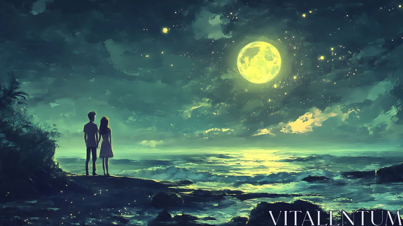 Luminescent Nocturne: Digital Landscape with Celestial Focal Point.